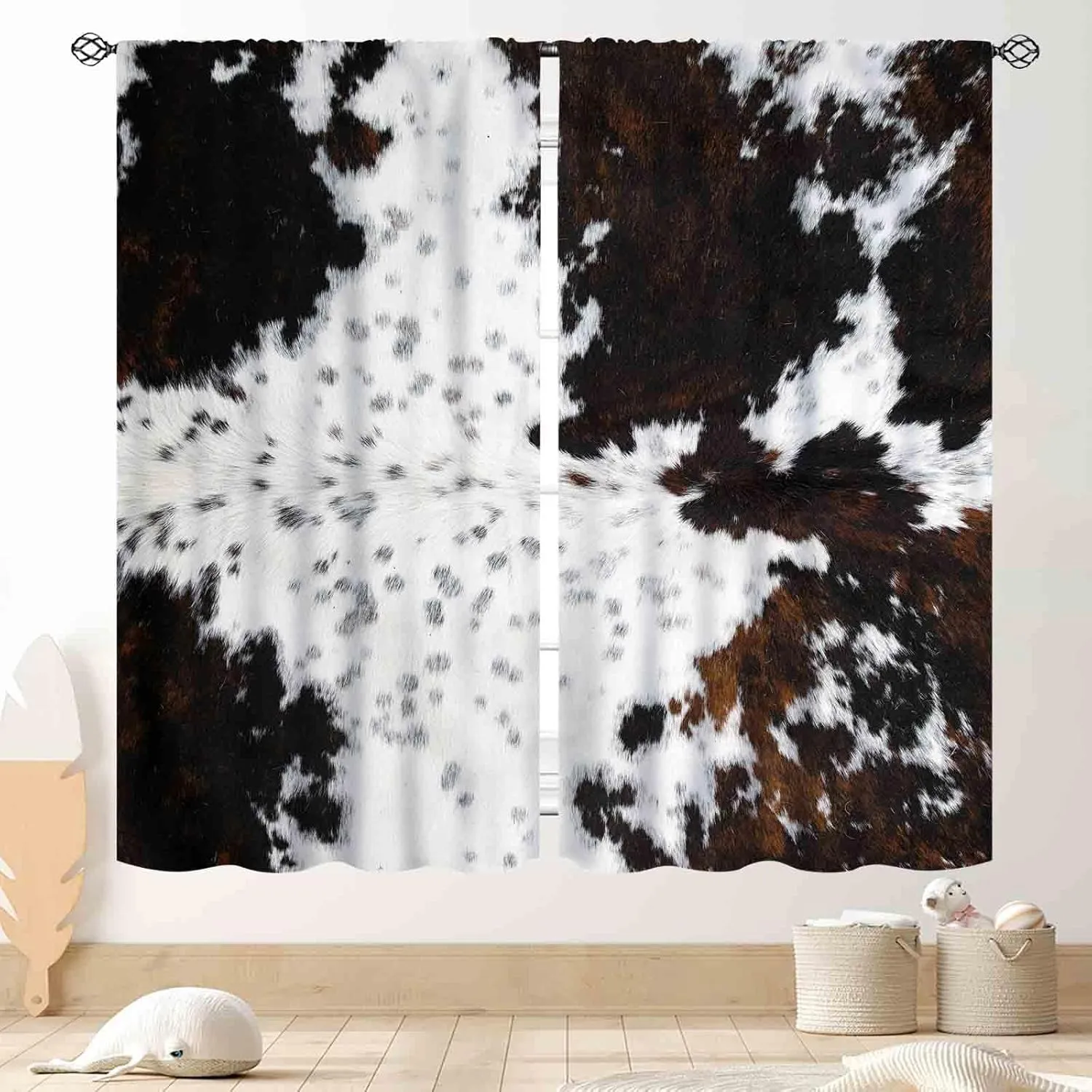 Cowhide Curtains, Western Brown Cow Print Cow Animal Skin Fur Pattern Rustic Farmhouse Country Style Blackout Window Drapery Treatments for Bedroom Living Room Kitchen Bathroom 2 Panels, 42"x45" Inch