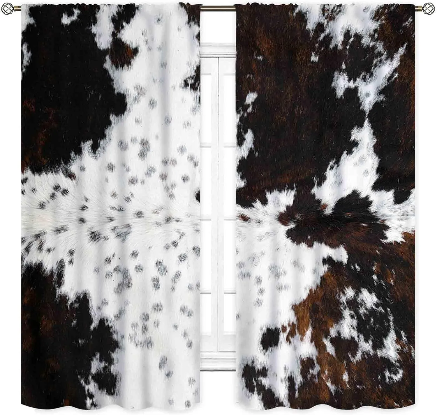 Cowhide Curtains, Western Brown Cow Print Cow Animal Skin Fur Pattern Rustic Farmhouse Country Style Blackout Window Drapery Treatments for Bedroom Living Room Kitchen Bathroom 2 Panels, 42"x45" Inch