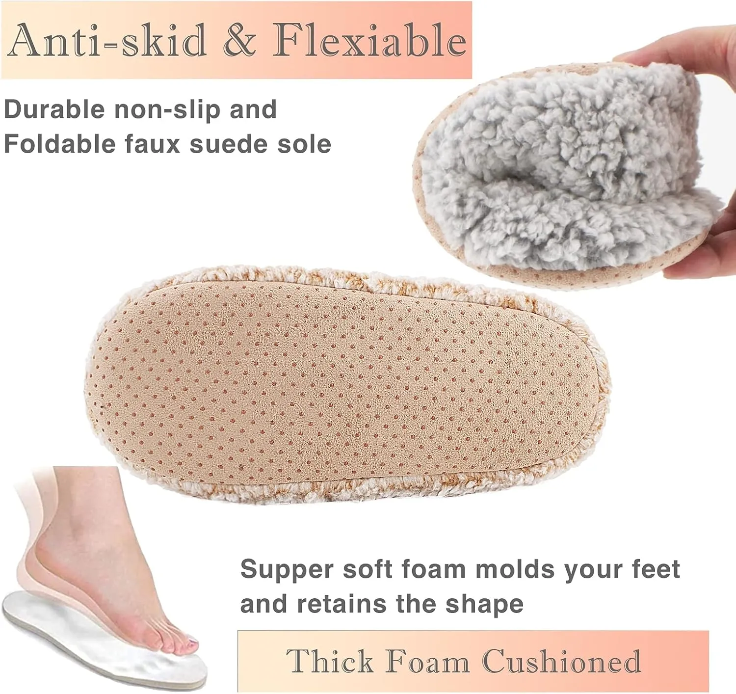 Cozylook 2-Pair Women's Soft Sole Slipper Socks with Grippers, Thick Warm Cozy Sherpa Lined Home Socks Set, Cable Knitted Non-slip Fluffy Winter House Bedroom Slippers