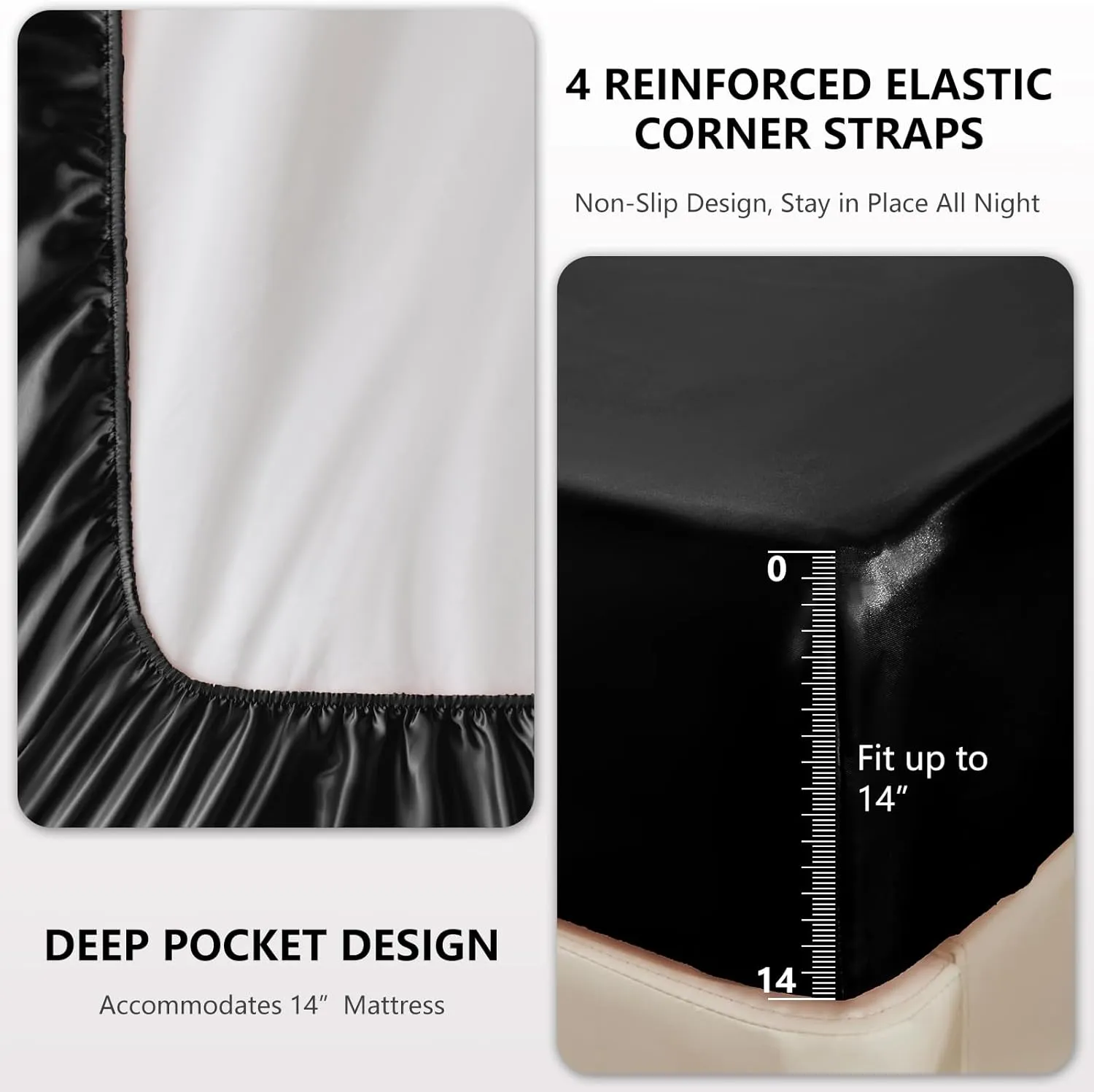 CozyLux Satin Sheets King Size - 6 Piece Black Bed Sheet Set with Silky Microfiber, 1 Deep Pocket Fitted Sheet, 1 Flat Sheet, and 4 Pillowcases - Smooth and Soft