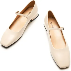 C.Paravano Women's Mary Jane Flats Adjustable Strap & Square Toe | Memory Foam Comfort | Perfect for Office, Weddings, Travel