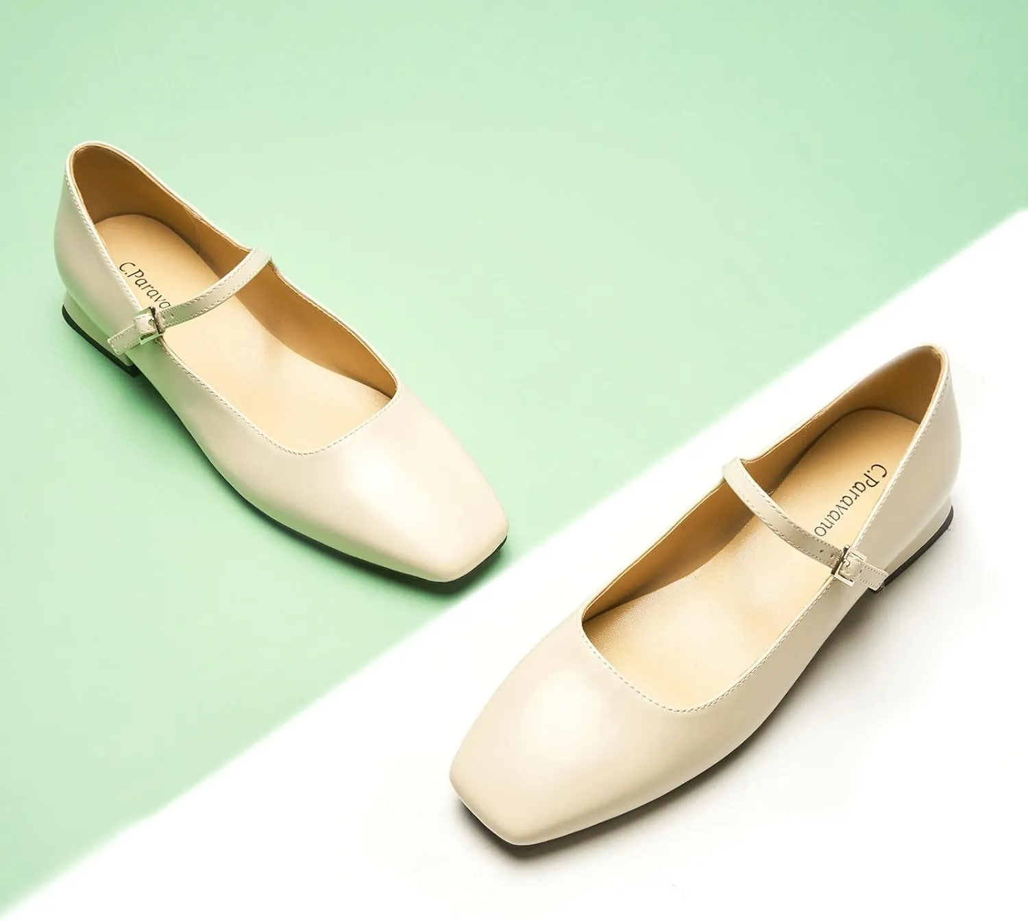 C.Paravano Women's Mary Jane Flats Adjustable Strap & Square Toe | Memory Foam Comfort | Perfect for Office, Weddings, Travel