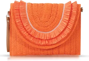Crossbody Bags for Women, Straw Clutch Purses, Bohemian Handmade Woven Envelope Package, Tassel Handbags for Women