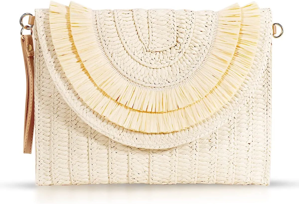 Crossbody Bags for Women, Straw Clutch Purses, Bohemian Handmade Woven Envelope Package, Tassel Handbags for Women