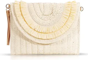 Crossbody Bags for Women, Straw Clutch Purses, Bohemian Handmade Woven Envelope Package, Tassel Handbags for Women