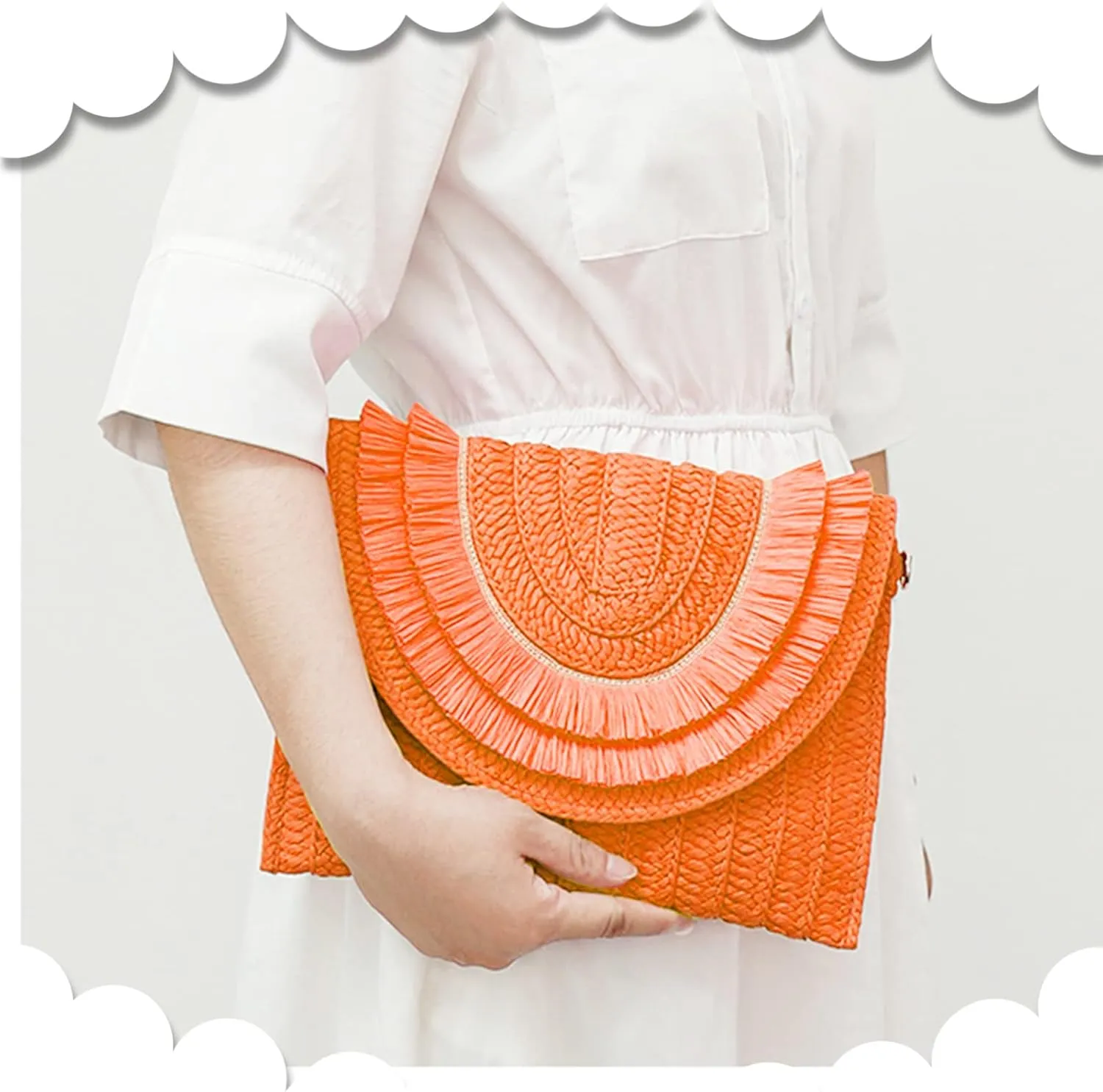 Crossbody Bags for Women, Straw Clutch Purses, Bohemian Handmade Woven Envelope Package, Tassel Handbags for Women