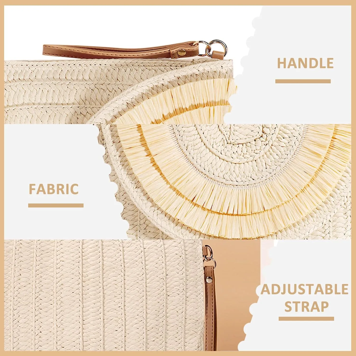 Crossbody Bags for Women, Straw Clutch Purses, Bohemian Handmade Woven Envelope Package, Tassel Handbags for Women