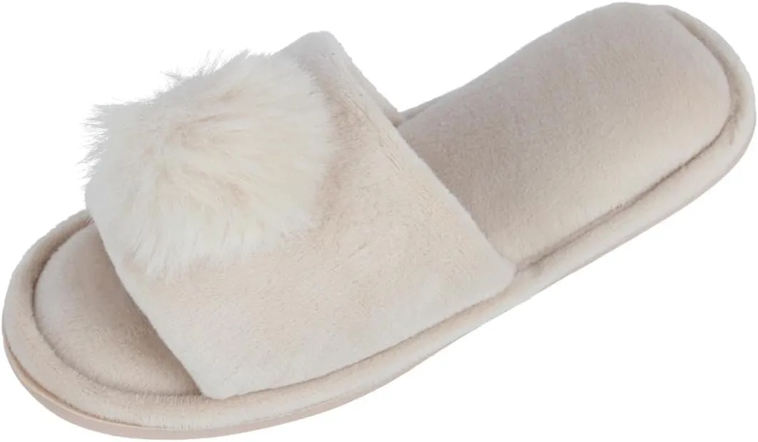 CTM® Girl's Soft Pom Open Toe Slide Slippers