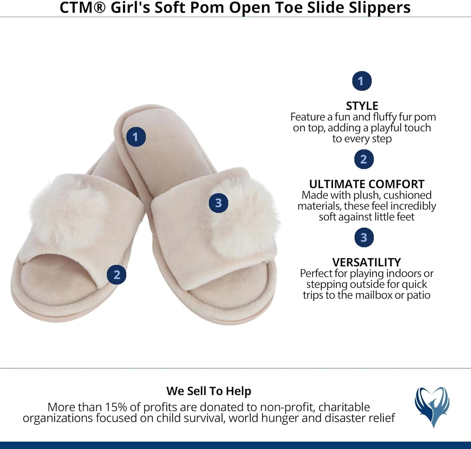 CTM® Girl's Soft Pom Open Toe Slide Slippers