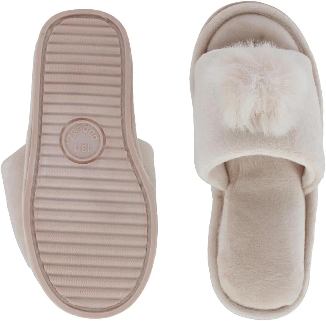 CTM® Girl's Soft Pom Open Toe Slide Slippers