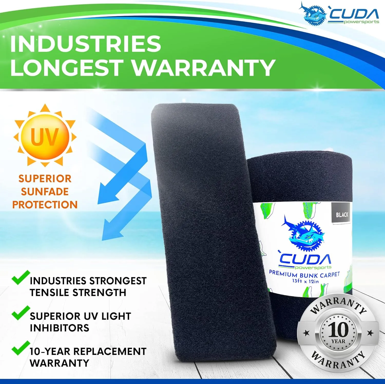 Cuda Bunk Board Carpet 9 Inch Wide x 40ft-New Premium 30 Oz Roll-Marine Bunk Carpet for Trailer-Use Stainless Steel Staples Marine Boat Lift Runner Guides Covers Waterproof