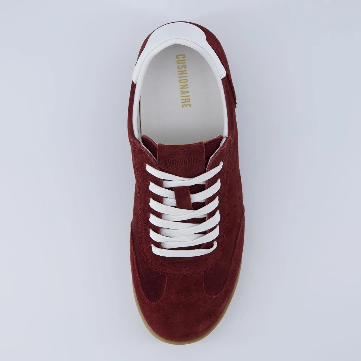 CUSHIONAIRE Tick Tock Women's Genuine Leather Lace-Up Casual Sneaker – Retro-Inspired Walking Shoe with Gum Rubber Outsole, Cushioned Arch Support, Lightweight Low Top Trainer