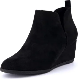 CUSHIONAIRE Women's Tito Wedge Bootie - Soft Vegan Suede, Memory Foam, Wide Width Available