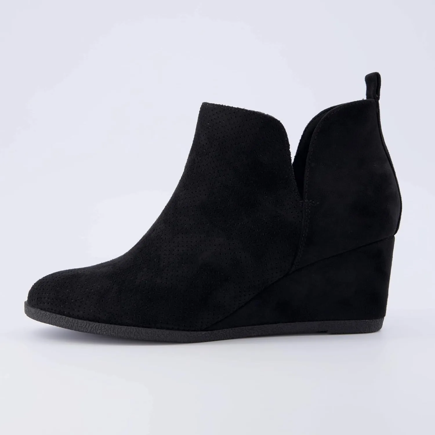 CUSHIONAIRE Women's Tito Wedge Bootie - Soft Vegan Suede, Memory Foam, Wide Width Available