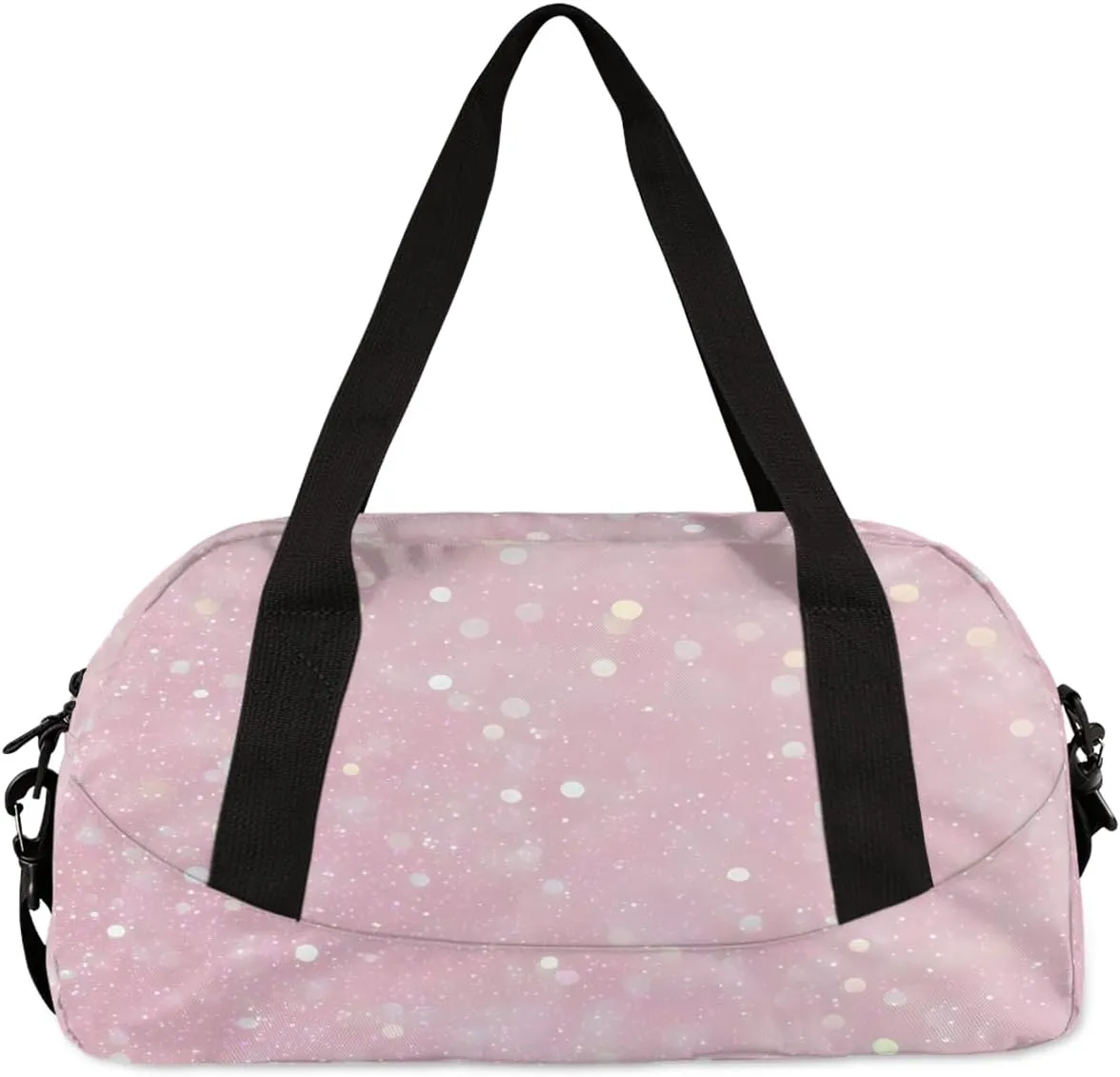 Custom Kids Sports Duffel Bag Light Pink Sparkling Glitter Gymnastics Personalized Dance Gym Bag for Boys Girls Lightweight Weekender Travel Duffle Cheer Bag