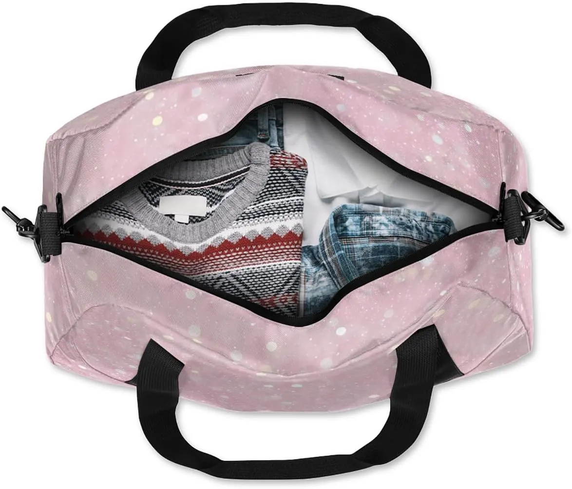 Custom Kids Sports Duffel Bag Light Pink Sparkling Glitter Gymnastics Personalized Dance Gym Bag for Boys Girls Lightweight Weekender Travel Duffle Cheer Bag