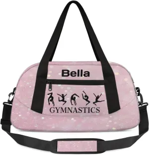 Custom Kids Sports Duffel Bag Light Pink Sparkling Glitter Gymnastics Personalized Dance Gym Bag for Boys Girls Lightweight Weekender Travel Duffle Cheer Bag