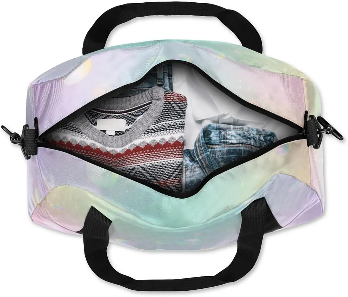 Custom Kids Sports Duffel Bag Pastel Bokeh Bubbles Cheer Personalized Dance Gym Bag for Boys Girls Lightweight Weekender Travel Duffle Cheer Bag