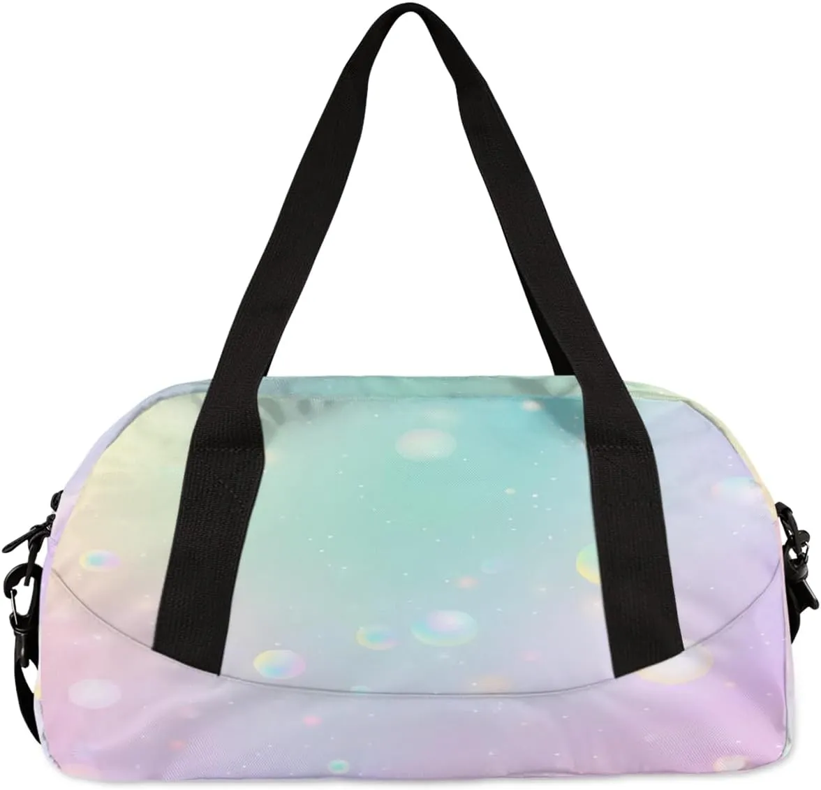 Custom Kids Sports Duffel Bag Pastel Bokeh Bubbles Cheer Personalized Dance Gym Bag for Boys Girls Lightweight Weekender Travel Duffle Cheer Bag