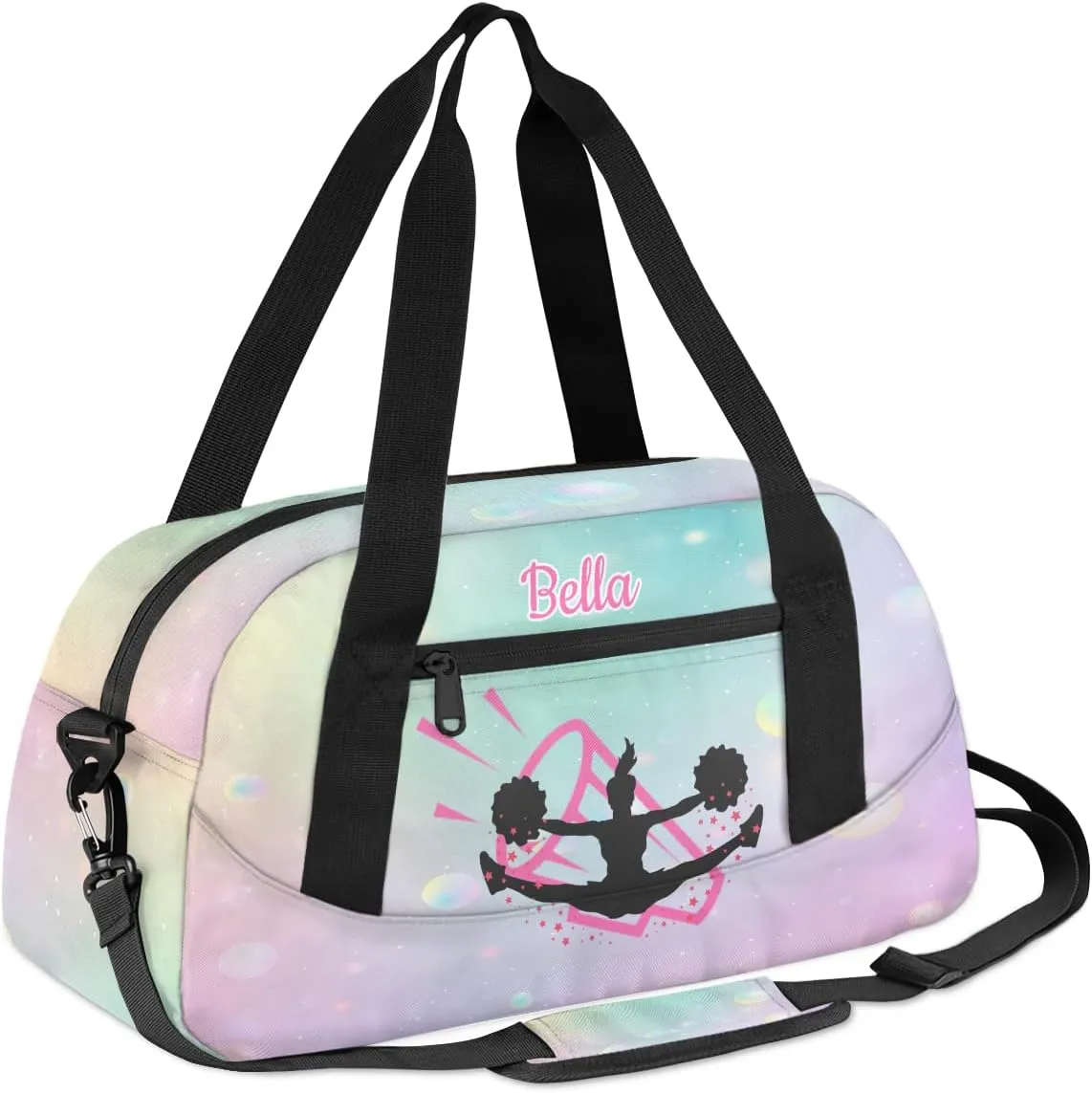 Custom Kids Sports Duffel Bag Pastel Bokeh Bubbles Cheer Personalized Dance Gym Bag for Boys Girls Lightweight Weekender Travel Duffle Cheer Bag