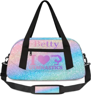 Custom Kids Sports Duffel Bag Pastel Rainbow Glitter Gym Themed Personalized Dance Gym Bag for Boys Girls Lightweight Weekender Travel Duffle Cheer Bag