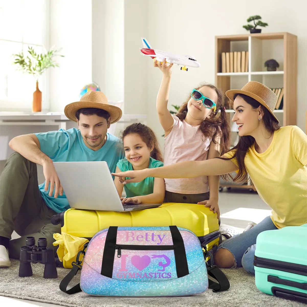 Custom Kids Sports Duffel Bag Pastel Rainbow Glitter Gym Themed Personalized Dance Gym Bag for Boys Girls Lightweight Weekender Travel Duffle Cheer Bag