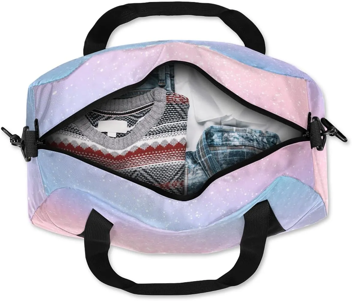Custom Kids Sports Duffel Bag Pink Blue Pastel Gradient Ballet Dancer Personalized Dance Gym Bag for Boys Girls Lightweight Weekender Travel Duffle Cheer Bag