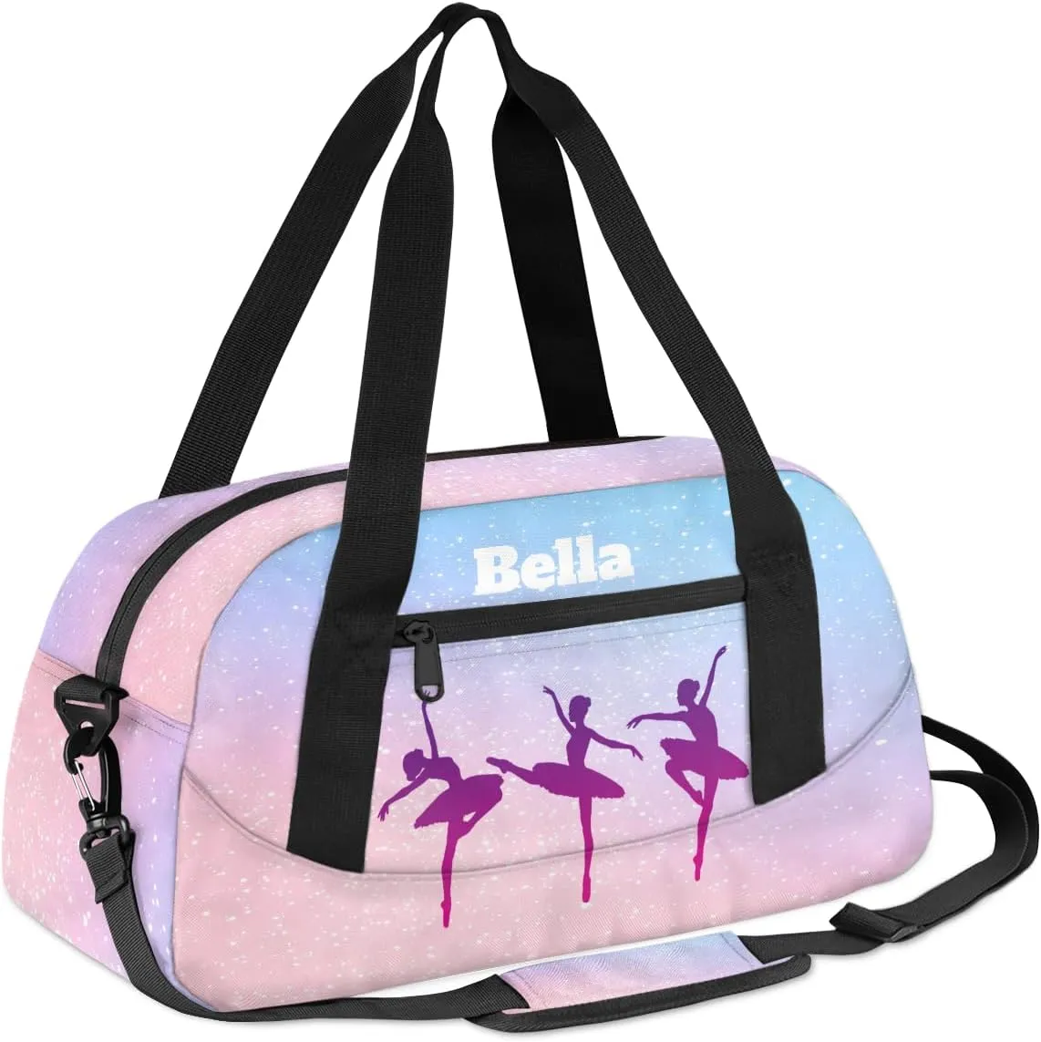 Custom Kids Sports Duffel Bag Pink Blue Pastel Gradient Ballet Dancer Personalized Dance Gym Bag for Boys Girls Lightweight Weekender Travel Duffle Cheer Bag
