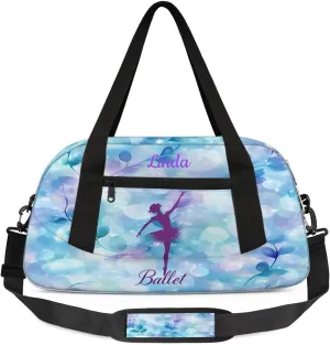 Custom Kids Sports Duffel Bag Purple Blue Bokeh Sparkling Ballet Personalized Dance Gym Bag for Boys Girls Lightweight Weekender Travel Duffle Cheer Bag