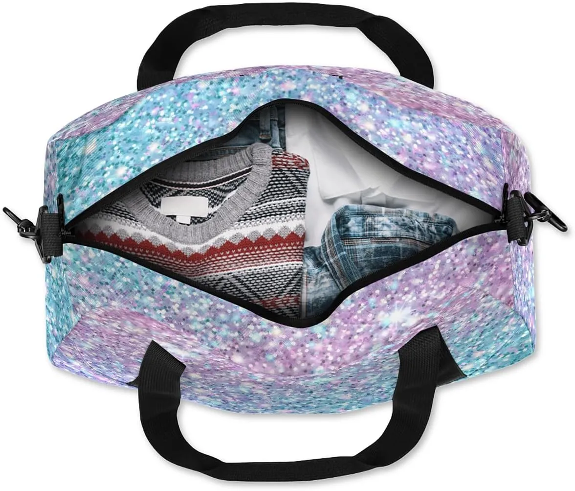 Custom Kids Sports Duffel Bag Purple Blue Glitter Gymnastics Themed Personalized Dance Gym Bag for Boys Girls Lightweight Weekender Travel Duffle Cheer Bag