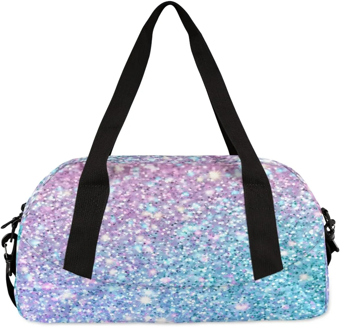 Custom Kids Sports Duffel Bag Purple Blue Glitter Gymnastics Themed Personalized Dance Gym Bag for Boys Girls Lightweight Weekender Travel Duffle Cheer Bag