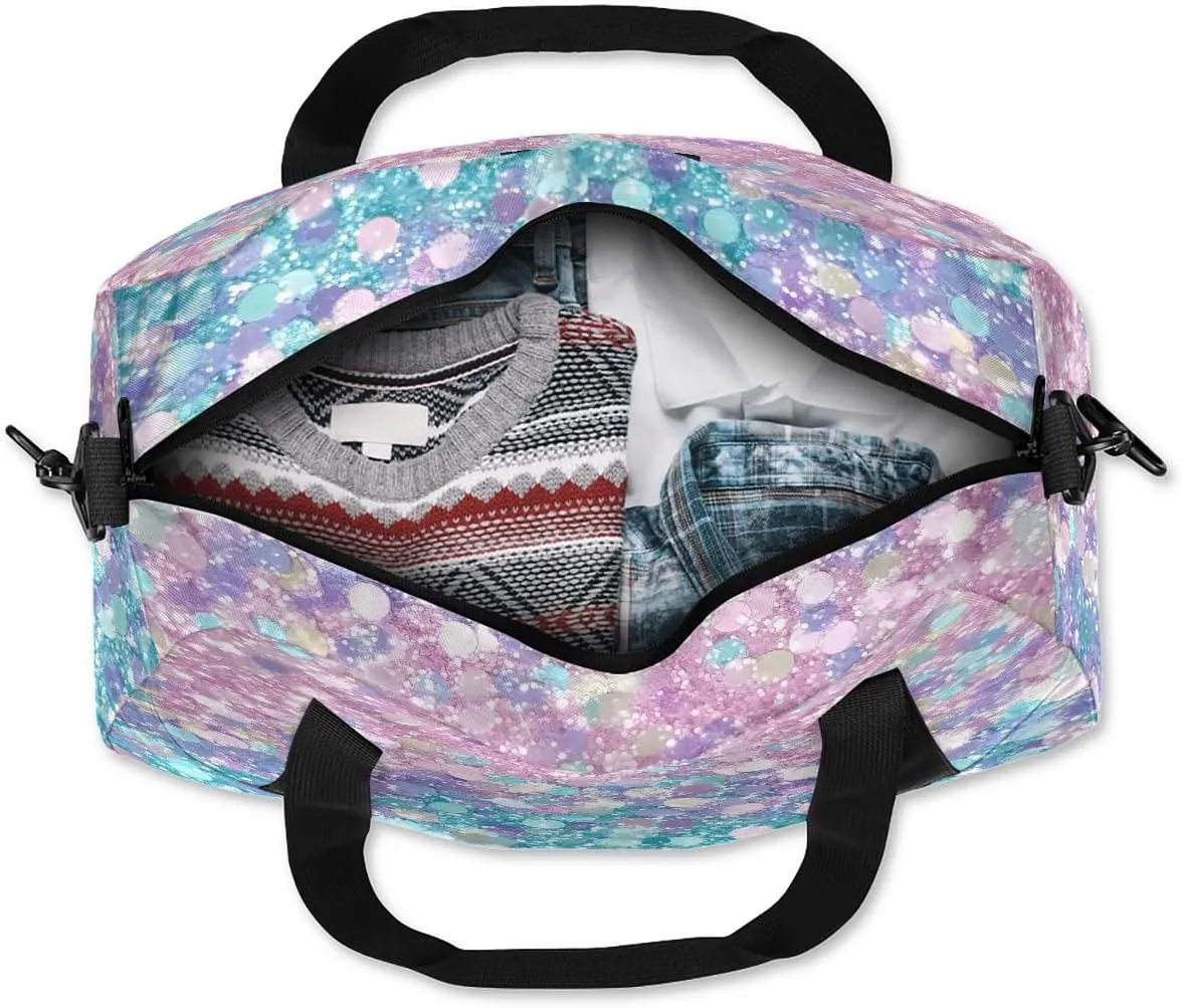 Custom Kids Sports Duffel Bag Purple Pink Blue Glitter Ballet Dance Personalized Dance Gym Bag for Boys Girls Lightweight Weekender Travel Duffle Cheer Bag