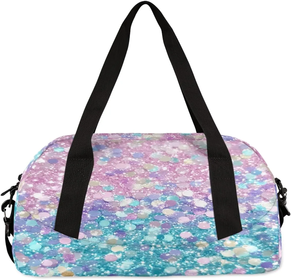Custom Kids Sports Duffel Bag Purple Pink Blue Glitter Ballet Dance Personalized Dance Gym Bag for Boys Girls Lightweight Weekender Travel Duffle Cheer Bag