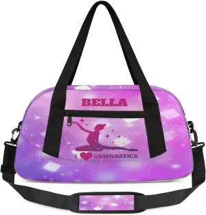 Custom Kids Sports Duffel Bag Purple Pink Gradient Glitter Gym Personalized Dance Gym Bag for Boys Girls Lightweight Weekender Travel Duffle Cheer Bag