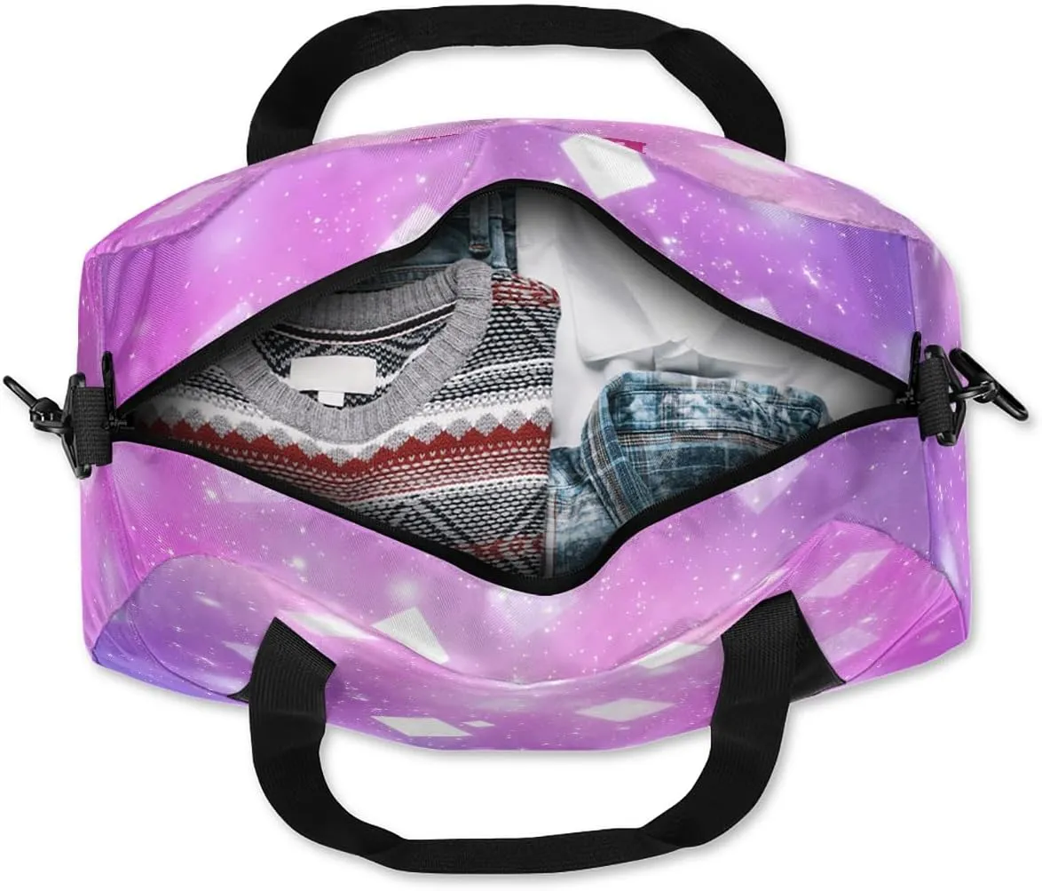 Custom Kids Sports Duffel Bag Purple Pink Gradient Glitter Gym Personalized Dance Gym Bag for Boys Girls Lightweight Weekender Travel Duffle Cheer Bag