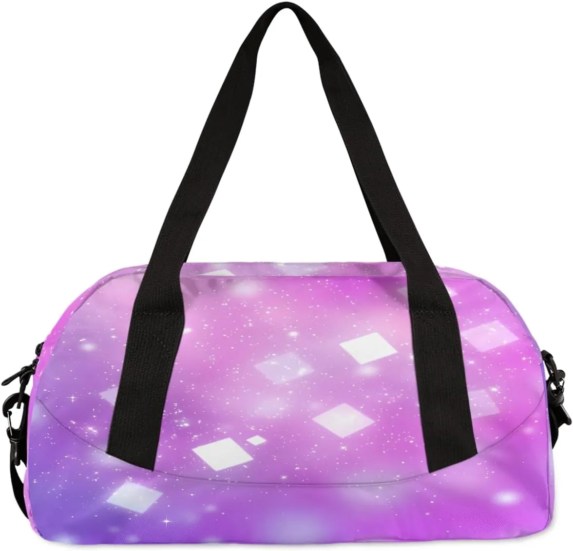Custom Kids Sports Duffel Bag Purple Pink Gradient Glitter Gym Personalized Dance Gym Bag for Boys Girls Lightweight Weekender Travel Duffle Cheer Bag