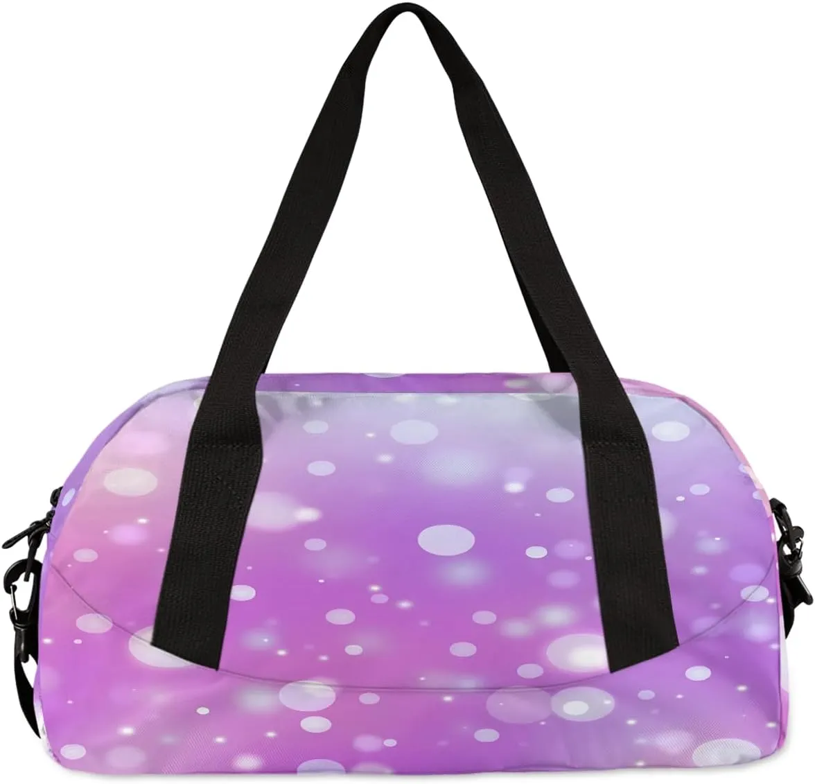 Custom Kids Sports Duffel Bag Purple Pink Shining Polka Dots Yoga Personalized Dance Gym Bag for Boys Girls Lightweight Weekender Travel Duffle Cheer Bag