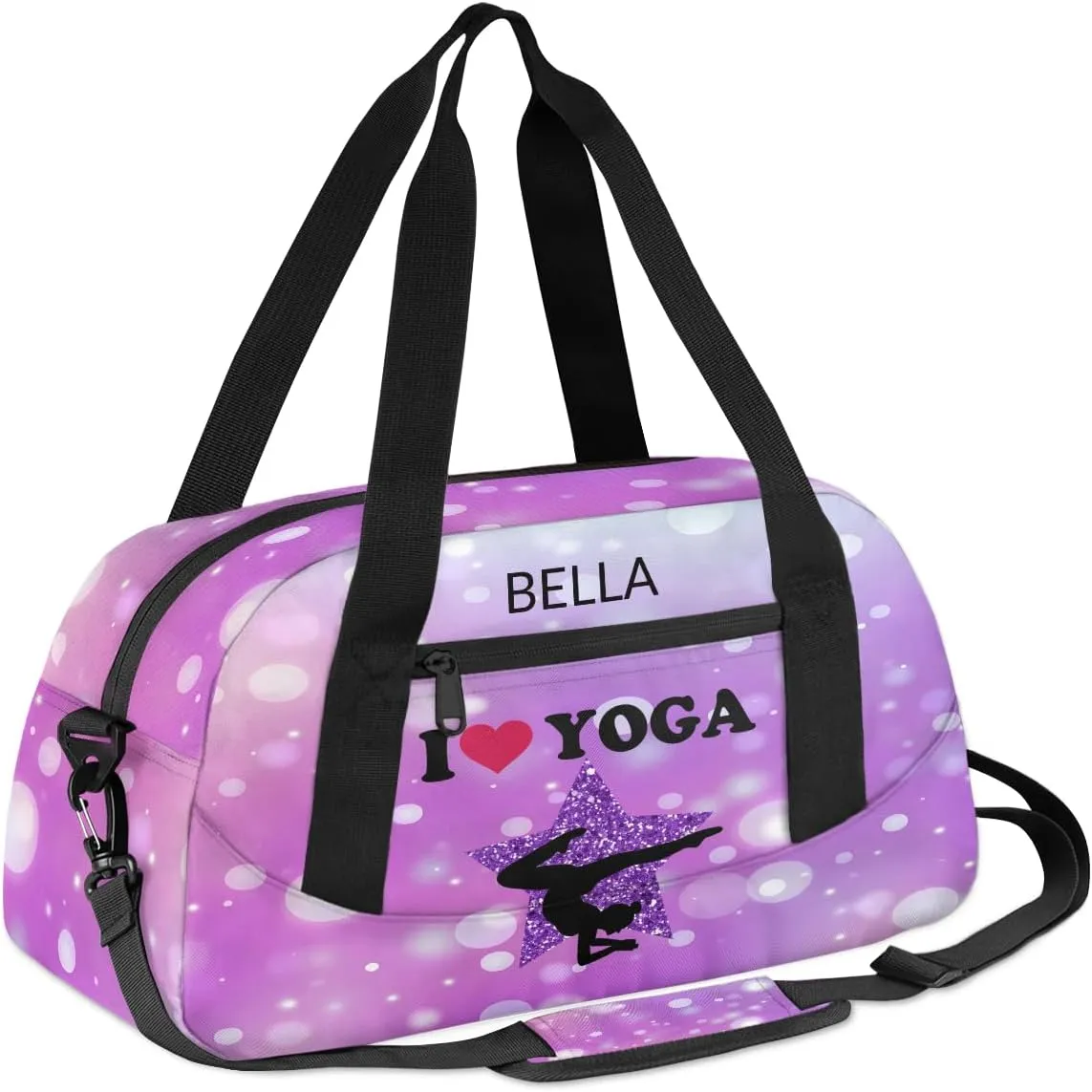 Custom Kids Sports Duffel Bag Purple Pink Shining Polka Dots Yoga Personalized Dance Gym Bag for Boys Girls Lightweight Weekender Travel Duffle Cheer Bag