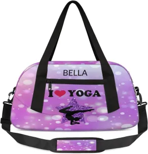 Custom Kids Sports Duffel Bag Purple Pink Shining Polka Dots Yoga Personalized Dance Gym Bag for Boys Girls Lightweight Weekender Travel Duffle Cheer Bag