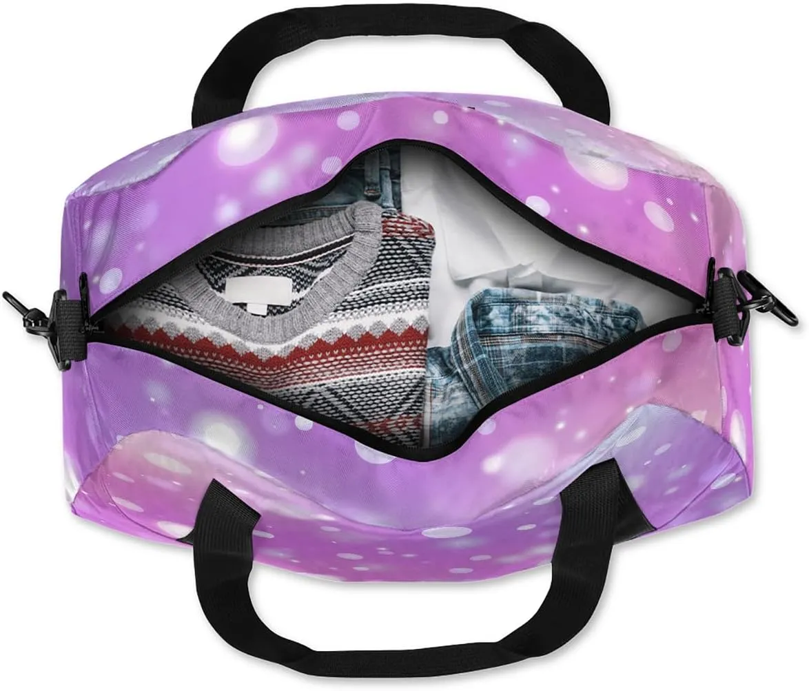 Custom Kids Sports Duffel Bag Purple Pink Shining Polka Dots Yoga Personalized Dance Gym Bag for Boys Girls Lightweight Weekender Travel Duffle Cheer Bag