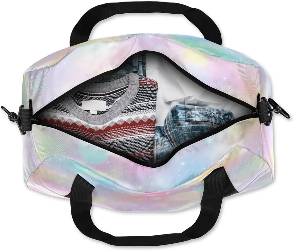 Custom Kids Sports Duffel Bag Rainbow Pastel Bokeh Ballet Dance Personalized Dance Gym Bag for Boys Girls Lightweight Weekender Travel Duffle Cheer Bag