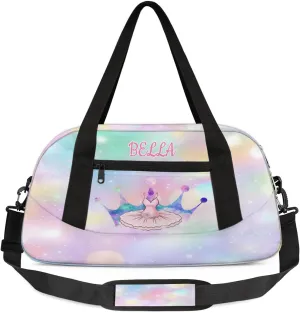 Custom Kids Sports Duffel Bag Rainbow Pastel Bokeh Ballet Dance Personalized Dance Gym Bag for Boys Girls Lightweight Weekender Travel Duffle Cheer Bag