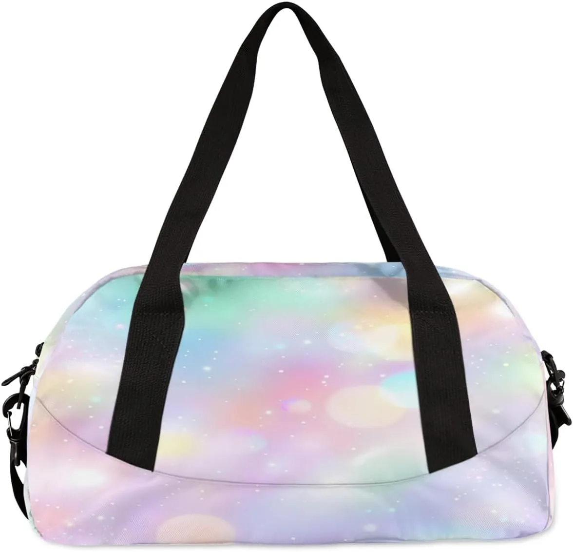 Custom Kids Sports Duffel Bag Rainbow Pastel Bokeh Ballet Dance Personalized Dance Gym Bag for Boys Girls Lightweight Weekender Travel Duffle Cheer Bag