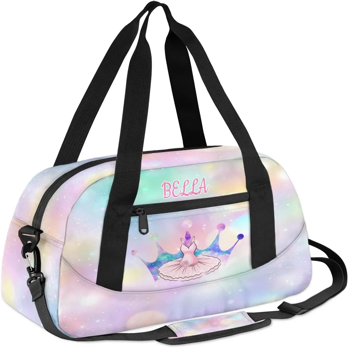 Custom Kids Sports Duffel Bag Rainbow Pastel Bokeh Ballet Dance Personalized Dance Gym Bag for Boys Girls Lightweight Weekender Travel Duffle Cheer Bag