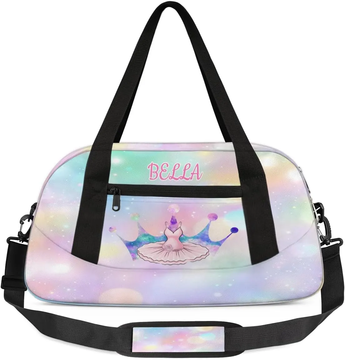 Custom Kids Sports Duffel Bag Rainbow Pastel Bokeh Ballet Dance Personalized Dance Gym Bag for Boys Girls Lightweight Weekender Travel Duffle Cheer Bag