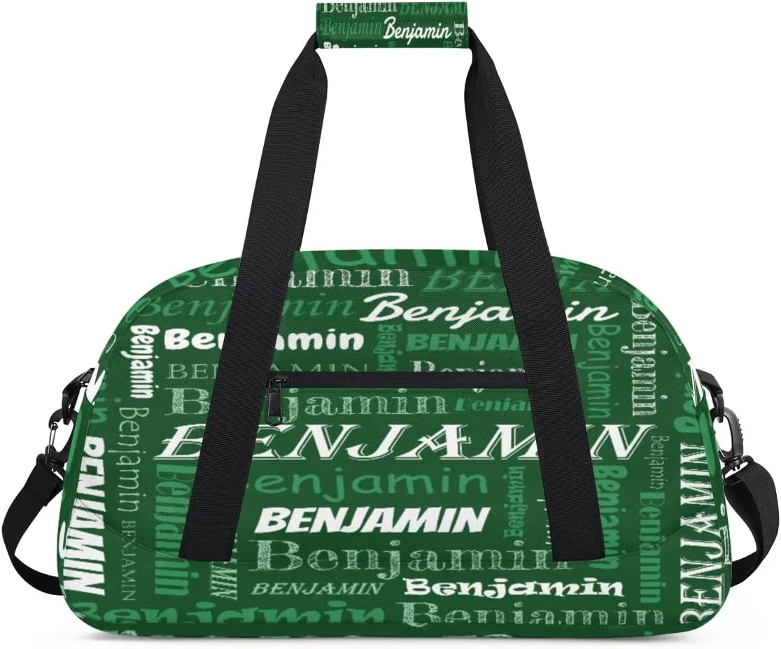 Custom Name Kids Gym Sport Bag for Boys Girls, Personalized Gymnastics Ballet Dance Bag Customized Small Duffel Travel Bag Teen Weekender Overnight Bag, Green Blue Text