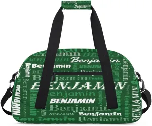 Custom Name Kids Gym Sport Bag for Boys Girls, Personalized Gymnastics Ballet Dance Bag Customized Small Duffel Travel Bag Teen Weekender Overnight Bag, Green Blue Text