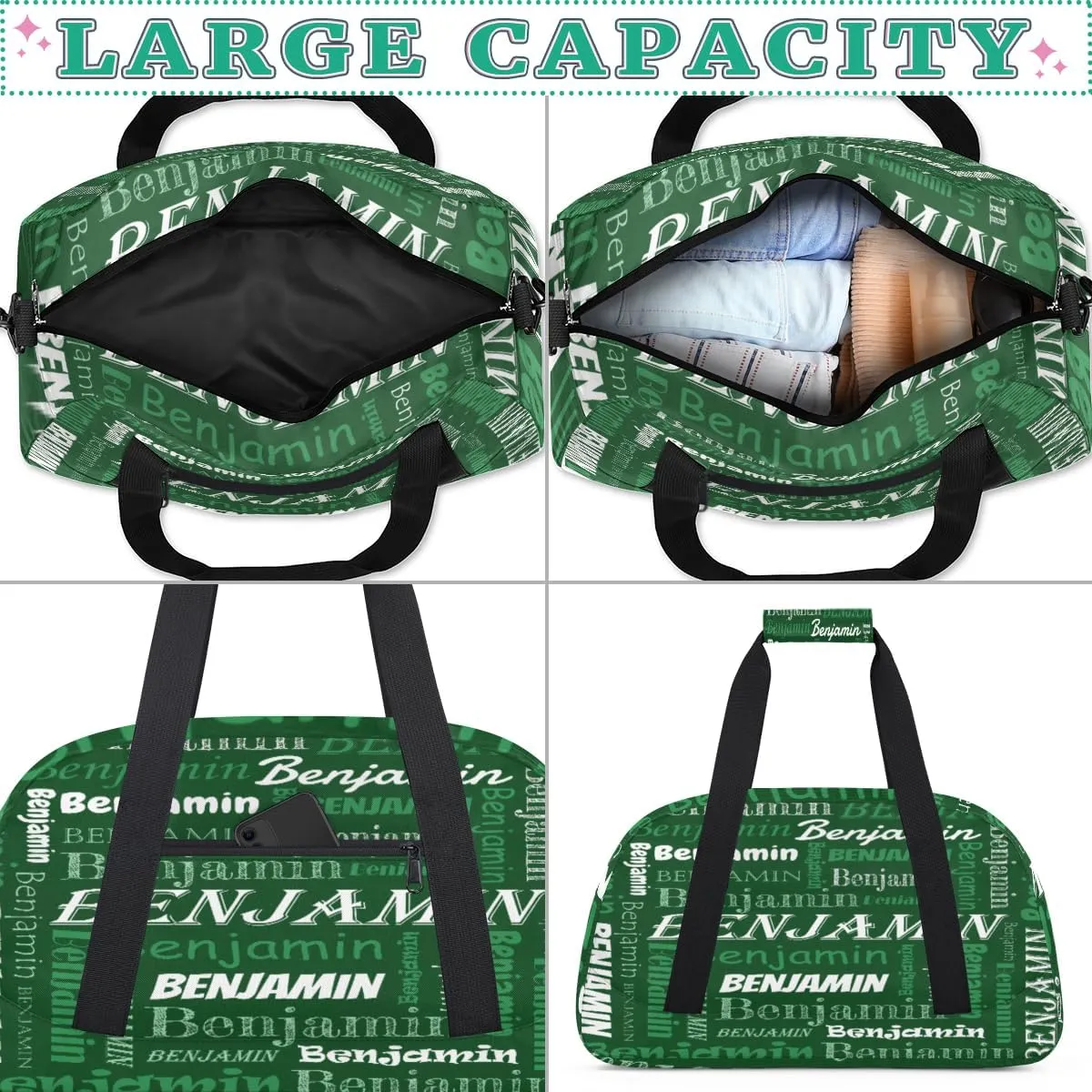 Custom Name Kids Gym Sport Bag for Boys Girls, Personalized Gymnastics Ballet Dance Bag Customized Small Duffel Travel Bag Teen Weekender Overnight Bag, Green Blue Text