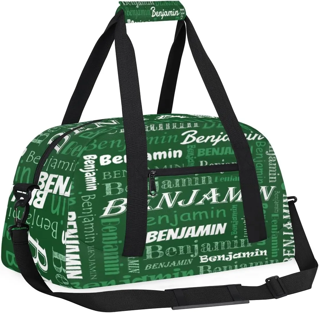 Custom Name Kids Gym Sport Bag for Boys Girls, Personalized Gymnastics Ballet Dance Bag Customized Small Duffel Travel Bag Teen Weekender Overnight Bag, Green Blue Text