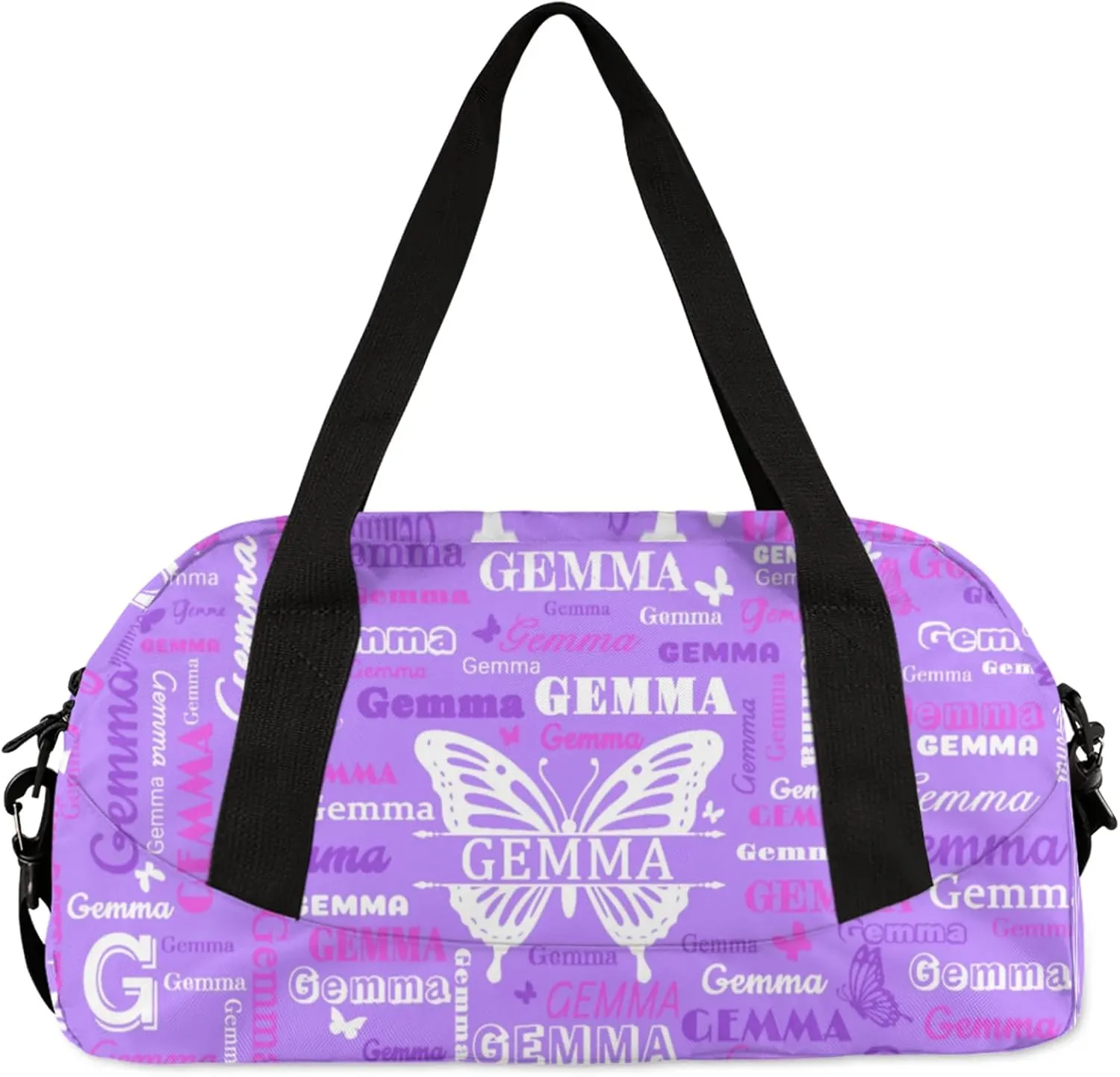 Custom Sport Duffel Bag with Name Butterfly Travel Overnight Bag for Women Men Waterproof Dance Ballet Bag Lightweight 18.5in, Light Purple